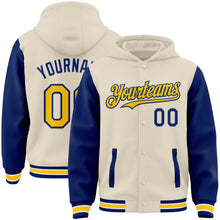 Charger l&#39;image dans la galerie, Custom Cream Yellow Royal-White Bomber Full-Snap Varsity Letterman Two Tone Hoodie Jacket
