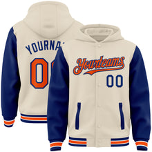 Charger l&#39;image dans la galerie, Custom Cream Orange Royal-White Bomber Full-Snap Varsity Letterman Two Tone Hoodie Jacket
