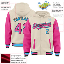 Charger l&#39;image dans la galerie, Custom Cream Pink Black-Sky Blue Bomber Full-Snap Varsity Letterman Two Tone Hoodie Jacket
