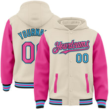 Charger l&#39;image dans la galerie, Custom Cream Pink Black-Sky Blue Bomber Full-Snap Varsity Letterman Two Tone Hoodie Jacket
