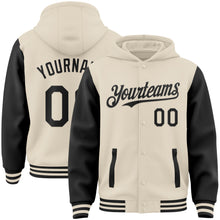 Charger l&#39;image dans la galerie, Custom Cream Black Bomber Full-Snap Varsity Letterman Two Tone Hoodie Jacket
