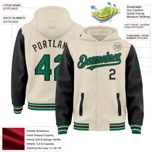 Charger l&#39;image dans la galerie, Custom Cream Kelly Green-Black Bomber Full-Snap Varsity Letterman Two Tone Hoodie Jacket
