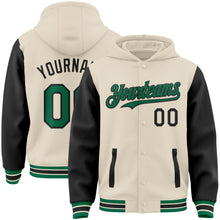 Charger l&#39;image dans la galerie, Custom Cream Kelly Green-Black Bomber Full-Snap Varsity Letterman Two Tone Hoodie Jacket
