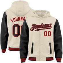 Charger l&#39;image dans la galerie, Custom Cream Black-Red Bomber Full-Snap Varsity Letterman Two Tone Hoodie Jacket
