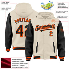 Charger l&#39;image dans la galerie, Custom Cream Black-Orange Bomber Full-Snap Varsity Letterman Two Tone Hoodie Jacket
