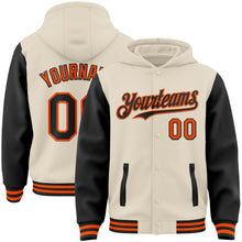 Charger l&#39;image dans la galerie, Custom Cream Black-Orange Bomber Full-Snap Varsity Letterman Two Tone Hoodie Jacket
