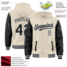 Charger l&#39;image dans la galerie, Custom Cream Black-Gray Bomber Full-Snap Varsity Letterman Two Tone Hoodie Jacket
