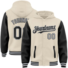 Charger l&#39;image dans la galerie, Custom Cream Black-Gray Bomber Full-Snap Varsity Letterman Two Tone Hoodie Jacket
