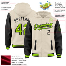 Charger l&#39;image dans la galerie, Custom Cream Neon Green-Black Bomber Full-Snap Varsity Letterman Two Tone Hoodie Jacket
