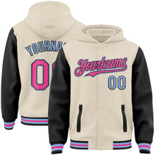 Charger l&#39;image dans la galerie, Custom Cream Pink Black-Light Blue Bomber Full-Snap Varsity Letterman Two Tone Hoodie Jacket
