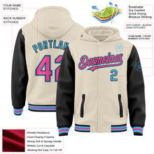 Charger l&#39;image dans la galerie, Custom Cream Pink Black-Sky Blue Bomber Full-Snap Varsity Letterman Two Tone Hoodie Jacket
