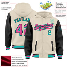 Charger l&#39;image dans la galerie, Custom Cream Pink Black-Aqua Bomber Full-Snap Varsity Letterman Two Tone Hoodie Jacket
