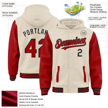 Charger l&#39;image dans la galerie, Custom Cream Red-Black Bomber Full-Snap Varsity Letterman Two Tone Hoodie Jacket
