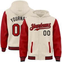 Charger l&#39;image dans la galerie, Custom Cream Red-Black Bomber Full-Snap Varsity Letterman Two Tone Hoodie Jacket
