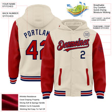 Charger l&#39;image dans la galerie, Custom Cream Red Navy-White Bomber Full-Snap Varsity Letterman Two Tone Hoodie Jacket
