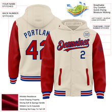 Charger l&#39;image dans la galerie, Custom Cream Red Royal-White Bomber Full-Snap Varsity Letterman Two Tone Hoodie Jacket
