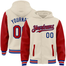 Charger l&#39;image dans la galerie, Custom Cream Red Royal-White Bomber Full-Snap Varsity Letterman Two Tone Hoodie Jacket
