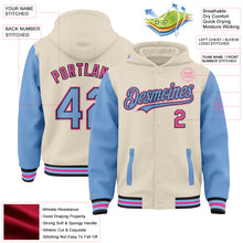 Charger l&#39;image dans la galerie, Custom Cream Light Blue Black-Pink Bomber Full-Snap Varsity Letterman Two Tone Hoodie Jacket
