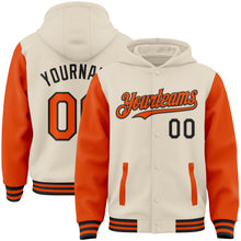 Charger l&#39;image dans la galerie, Custom Cream Orange-Black Bomber Full-Snap Varsity Letterman Two Tone Hoodie Jacket
