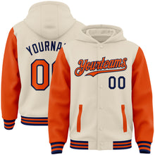 Charger l&#39;image dans la galerie, Custom Cream Orange-Navy Bomber Full-Snap Varsity Letterman Two Tone Hoodie Jacket
