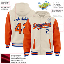 Charger l&#39;image dans la galerie, Custom Cream Orange Royal-White Bomber Full-Snap Varsity Letterman Two Tone Hoodie Jacket
