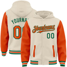 Charger l&#39;image dans la galerie, Custom Cream Orange Kelly Green-White Bomber Full-Snap Varsity Letterman Two Tone Hoodie Jacket
