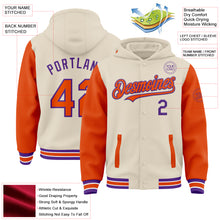 Charger l&#39;image dans la galerie, Custom Cream Orange Purple-White Bomber Full-Snap Varsity Letterman Two Tone Hoodie Jacket
