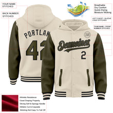 Charger l&#39;image dans la galerie, Custom Cream Olive-Black Bomber Full-Snap Varsity Letterman Two Tone Hoodie Jacket
