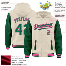 Charger l&#39;image dans la galerie, Custom Cream Kelly Green-Pink Bomber Full-Snap Varsity Letterman Two Tone Hoodie Jacket
