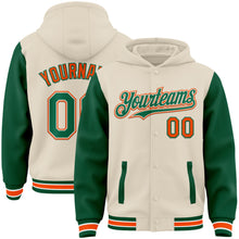 Charger l&#39;image dans la galerie, Custom Cream Kelly Green Orange-White Bomber Full-Snap Varsity Letterman Two Tone Hoodie Jacket
