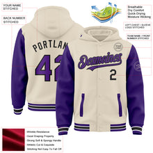 Charger l&#39;image dans la galerie, Custom Cream Purple Black-White Bomber Full-Snap Varsity Letterman Two Tone Hoodie Jacket
