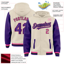 Charger l&#39;image dans la galerie, Custom Cream Purple Black-Pink Bomber Full-Snap Varsity Letterman Two Tone Hoodie Jacket
