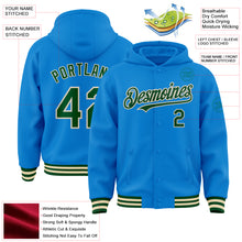 Charger l&#39;image dans la galerie, Custom Powder Blue Green-Cream Bomber Full-Snap Varsity Letterman Hoodie Jacket
