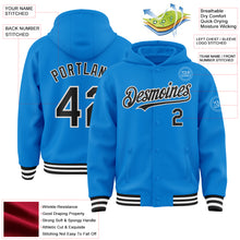 Charger l&#39;image dans la galerie, Custom Powder Blue Black-White Bomber Full-Snap Varsity Letterman Hoodie Jacket
