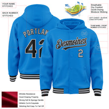 Загрузить изображение в средство просмотра галереи, Custom Powder Blue Black-Gray Bomber Full-Snap Varsity Letterman Hoodie Jacket
