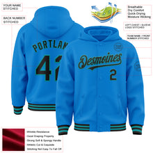 Загрузить изображение в средство просмотра галереи, Custom Powder Blue Black-Teal Bomber Full-Snap Varsity Letterman Hoodie Jacket
