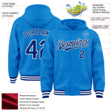 Charger l&#39;image dans la galerie, Custom Powder Blue Royal-White Bomber Full-Snap Varsity Letterman Hoodie Jacket
