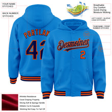 Charger l&#39;image dans la galerie, Custom Powder Blue Navy-Orange Bomber Full-Snap Varsity Letterman Hoodie Jacket
