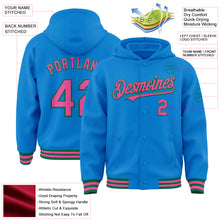 Charger l&#39;image dans la galerie, Custom Powder Blue Pink-Kelly Green Bomber Full-Snap Varsity Letterman Hoodie Jacket
