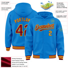 Charger l&#39;image dans la galerie, Custom Powder Blue Crimson-Gold Bomber Full-Snap Varsity Letterman Hoodie Jacket
