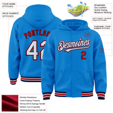 Charger l&#39;image dans la galerie, Custom Powder Blue Navy-Red Bomber Full-Snap Varsity Letterman Hoodie Jacket
