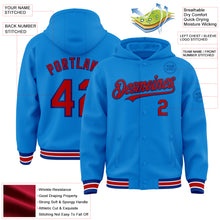 Charger l&#39;image dans la galerie, Custom Powder Blue Red-Royal Bomber Full-Snap Varsity Letterman Hoodie Jacket
