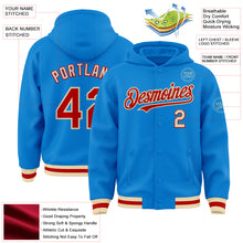 Charger l&#39;image dans la galerie, Custom Powder Blue Red-Cream Bomber Full-Snap Varsity Letterman Hoodie Jacket
