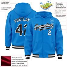 Load image into Gallery viewer, Custom Powder Blue Black-White Bomber Full-Snap Varsity Letterman Hoodie Jacket
