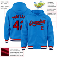 Laden Sie das Bild in den Galerie-Viewer, Custom Powder Blue Red-Navy Bomber Full-Snap Varsity Letterman Hoodie Jacket
