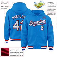 Load image into Gallery viewer, Custom Powder Blue Royal-Red Bomber Full-Snap Varsity Letterman Hoodie Jacket
