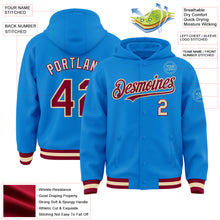 Laden Sie das Bild in den Galerie-Viewer, Custom Powder Blue Maroon-Cream Bomber Full-Snap Varsity Letterman Hoodie Jacket
