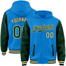 Charger l&#39;image dans la galerie, Custom Powder Blue Green-Cream Bomber Full-Snap Varsity Letterman Two Tone Hoodie Jacket
