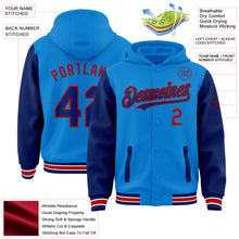 Charger l&#39;image dans la galerie, Custom Powder Blue Royal-Red Bomber Full-Snap Varsity Letterman Two Tone Hoodie Jacket
