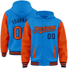 Charger l&#39;image dans la galerie, Custom Powder Blue Orange-Navy Bomber Full-Snap Varsity Letterman Two Tone Hoodie Jacket
